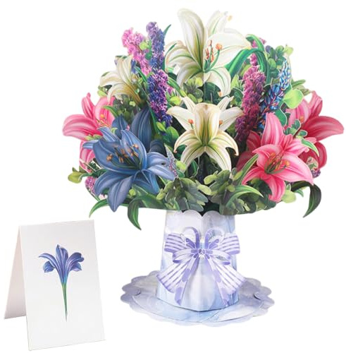 Joybble Birthday Cards for Women, 3D Lily Flowers Pop Up Happy Birthday Cards with Blank Note, Personalised Funny Pop-up Greeting Card Gifts for Sister, Mum, Daughter, Men, Wife, Special Friend
