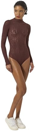 Wolford Reptile Net String Body For Women Long Sleeve Seamless Bodysuit With Snakeskin Motif And Mock Neck mahagony Brown X-Small