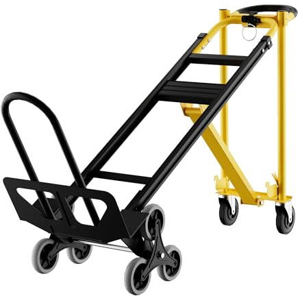 3-in-1 Heavy Duty Convertible Hand Truck, 800 Lbs Capacity Dolly Cart, Aluminum Dolly Hand Truck with Stair Climber Wheels, Stair Climbing Cart for Warehouse Transport & Moving(Yellow+Black)