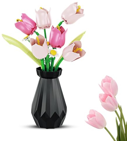 RNPKZ Set di Costruzioni a Forma di Tulipano, Set di Mattoncini Floreali con Vaso, 223 Pezzi Bouquet di Fiori Componibile, Kit di Costruzione Fai-da-te per Fiori Artificiali Regalo per Mamma Fidanzata