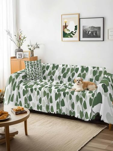 Green Ivy Leaves Sofa Cover Blanket Couch Covers for Armchair Cushion,Couch Sofa Silpcover with Tassel,Spring Botanical Modern Country Living Room Bedroom Throw Towel Blanket Covers XX-L 71x150