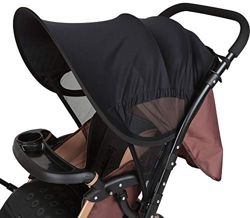 LEMESO Universal Baby Sunshade UPF 50 Adjustable Sun Shade Canopy for Pushchair, Stroller, Buggy, Pram (Black) - 66cm x 80cm
