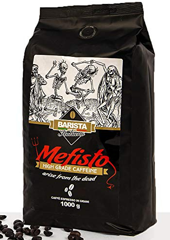Barista Italiano | Mefisto - Dark Roast Extra Strong Coffee | High Grade Caffeine | 1KG Whole Coffee Beans