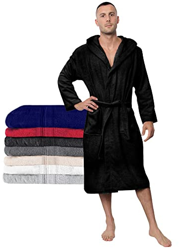 Twinzen Herrbadrock - 100% Bomull Med Huva - Oeko-TEX®-certifierad - Frottébadrock 2 Fickor, Bälte - Mjuk, Absorberande och Bekväm