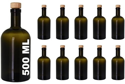 casavetro Tapón de Corcho Transparente Botellas de Vidrio vacías 500 ml - Tapas de Corcho Recargables Reutilizables - Apretado al Aire para endrinas Gin Aceite Vinagre Cerveza Vino Sidra(10 x 500 ml)
