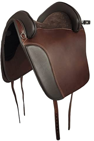 A&M Reitsport Baumloser spanischer Sattel Catalana Braun, mit weißen Nähten, Größe:32cm
