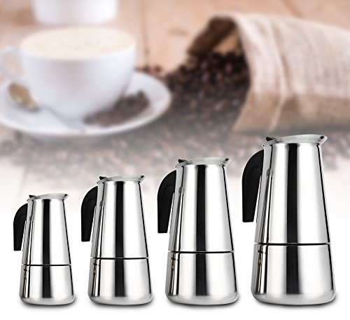 Tyenaza Caffettiera espresso, caffettiera moka, caffettiera italiana a percolatore, 100/200/300 ml/450 ml, caffettiera classica, acciaio inossidabile, adatta all'uso in casa e ufficio(300ml)