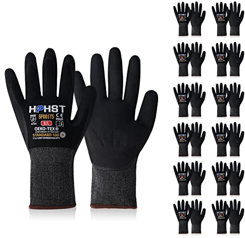HPHST Arbeitshandschuhe SF001TS Handschuhe Montagehandschuhe für Damen und Herren Gloves Ergonomisches Design Smart Touch Gartenhandschuhe 12 Paar (Medium, Schwarz)