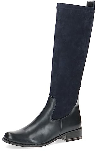CAPRICE Bottes femme hautes à talons à bout rond à talon bloc, Bleu (Ocean Comb), 40,5 EU