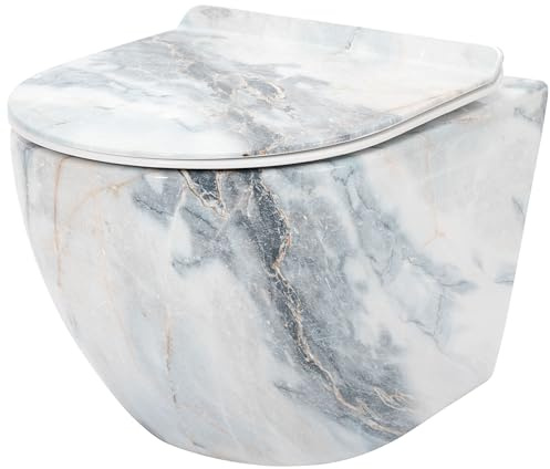 Rea Cuvette WC Suspendu Mural Carlos Slim Granit Shiny Cuvette Toilette céramique - Abattant Softclose en Duroplast - Abaissement Automatique à Fermeture en Douceur (Imitation de pierre)