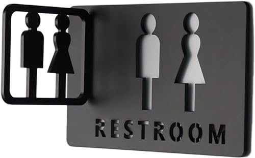 Letrero de baño, Letrero de baños, Placa de letrero for puerta de baño, Decoración de letrero for puerta de baño for hombres y mujeres, Combinación negra, Letrero de acrílico for inodoro (Color: Negro