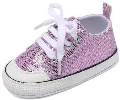 Baby Shoes,Infant Boys Girls Non-Slip Soft Sole Lightweight Sneakers,Unisex First Walking Shoes for 0-18 Months Toddler (B1/Purple Sequins, 0-6 Months)