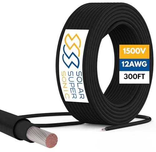 1500V High-Voltage PV Wire - 300FT - 8AWG / 10AWG / 12AWG - Outdoor Waterproof UV Resistant - Tinned Copper Cable for Solar Panel Extension & Solar Wire Systemes - Black and Red (Black, 12 AWG)