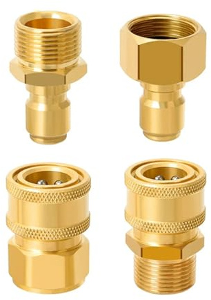4 Pcs High Pressure Washer Adapter, Brass Couplers and Quick Connectors, M22 15mm Male to 3/8 Quick Connect Female Thread, Swivel Joint for Car Cleaning