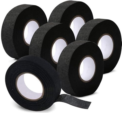 Taasmoog 6 Rolls Automotive Wiring Loom Cloth Tape, 1.9cm x 15m, Black, Heat Resistant Insulation Tape for Car Cables
