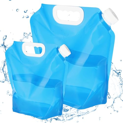 flintronic Lot de 2 Bidon à Eau Pliable, Gourdes Bidon d'eau Pliable, Récipient d'eau Flexible, Sac d'eau avec Poignée Portable, pour Randonnée, Camping, Pique-Nique, Voyages-sans BPA(5 L + 10 L)