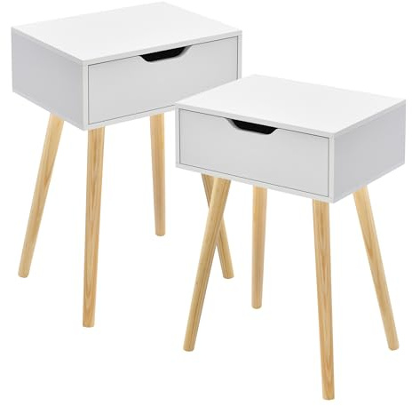 [en.casa] Sidobord, set om 2 Östersund, vardagsrumsbord, 60 x 40 x 30 cm, nattduksbord med låda, soffbord, sidobord, kaffebord, vitt