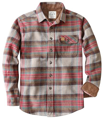 Dubinik 375 ml ultratunga flanellskjorta för män långärmad ledig button-down mjuk bomull rutig varma skjortor, Rosa kaki och ljusgrön, XXL