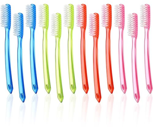 SAIIURV 12 Pezzi Spazzolini da Denti Extra Duri e Resistenti per Adulti, Viaggio Spazzolini da Denti a Testa Enorme Manuale per Pulizia Dentale, 4 Colori (12)