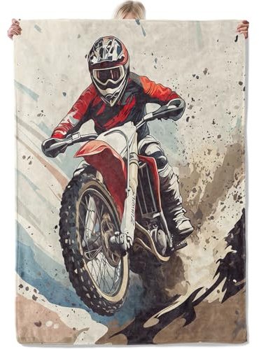 Aonimonis Motocross Dirt Bike Throw Blanket Gifts for Women Adults Girls, Soft Fuzzy Warm Cozy Flannel Blankets for Bedroom, Travel, Couch, Home Decor 50x60 in