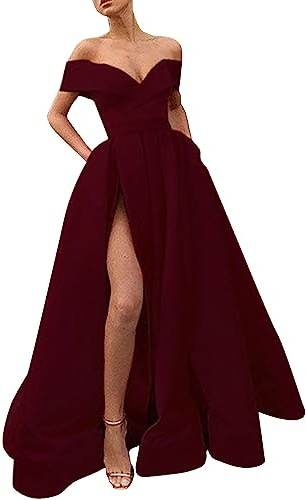 Robe Soiree De Gala Robe Longue Femme en Satin éLégante Sexy Dos Nu Fendue Spaghetti Sangle Grande Taille Couleur Unie Swing pour Bal Mariage Cocktail Robes De Soirée Longue Mariage Party Dress