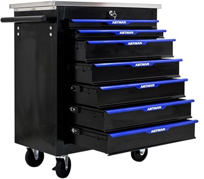 7-Drawer Heavy-Duty Rolling Steel Tool Cart with Handle&Wheels, Metal Storage Organizer Cabinet, Tool Chest for Efficient Tool Storage in Garage, Warehouse, Workshop, Repair Shop, Blue