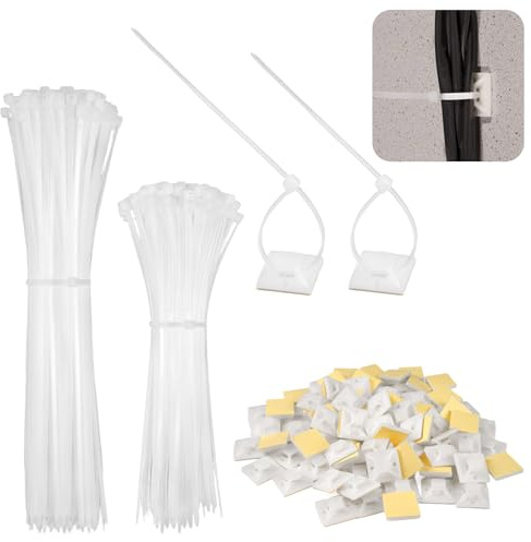 200 Pezzi Fascette Elettricista con Base Autoadesive,Fascette Plastica Bianche Universali In Nylon,Cable Ties Resistente UV da Esterno,Corte 150 mm Lunghe 200 mm per Il Fissaggio Dei Cavi