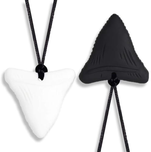 AOEVUIR 2 Pcs Kau-Beißring-Halskette, Silikon, Haifischzahn-Form, weich, sensorisches Pflegewerkzeug für Erwachsene, Babys, Autismus, ADHS und zahnende Kinder