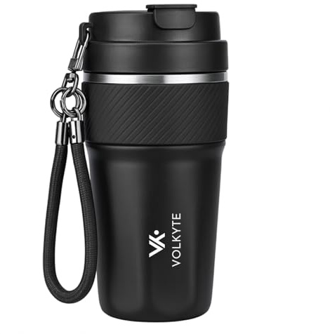 VOLKYTE Vaso Térmico Café 500 ml Termo Café para Llevar con Interior Cerámico y Acero Inoxidable 316, Mantiene Frío 24h y Calor 12h, Tapa de Rosca Sin Fugas, Ideal para Oficina, Coche y Viaje