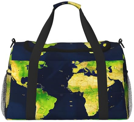 Borsa da viaggio con stampa di mappa del mondo, pieghevole, impermeabile, leggera, con tracolla