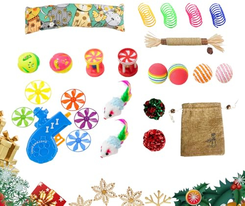 FVPKYUR Jouets pour Les Chats en Peluche, Set De Souris en Peluche Interactives À Thème Noël pour Les Chatons, Kit De Jouets À Mâcher Résistant Aux Morsures pour Chats Petits Moyens Grands