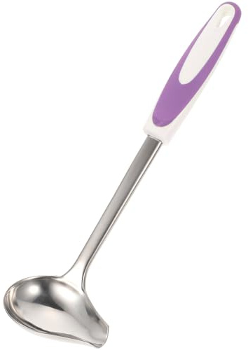HEMOTON Cuchara para Salsa Pequeña de Acero Inoxidable, Cucharón con Vertedor Inclinado Antideslizante en Color Púrpura, Utensilio para Cocina y Restaurante, Accesorio para Servir