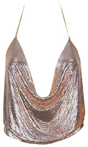 ZUMUii Butterme Femmes Sexy V-Cou Tops en métal sans Armature Sexy Club Backless Chaîne Paillettes Gilet