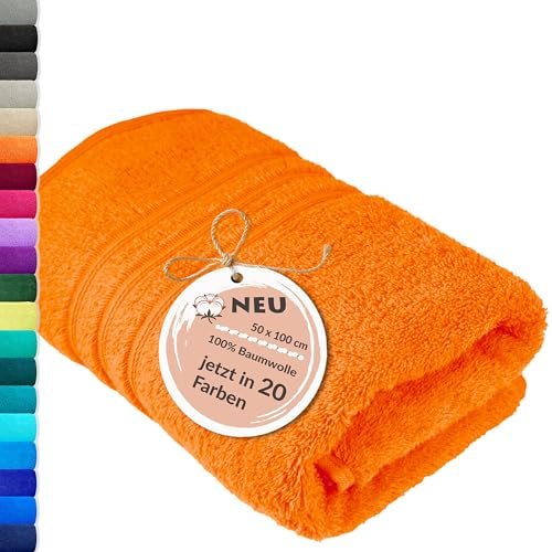 Lashuma Baumwollhandtuch 50x100 cm, London Frottee Handtuch Set Orange - Clementinen