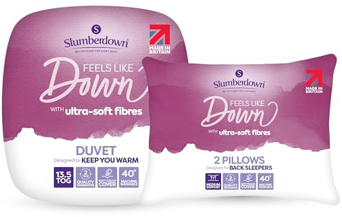 Slumberdown Feels Like Down Double Duvet 13.5 Tog & 2 Pillows - Ultra Soft Extra Warm & Snuggly Double Quilt for Cold Winter Nights | UK Made, Non-Allergenic & Washable (200 x 200cm)