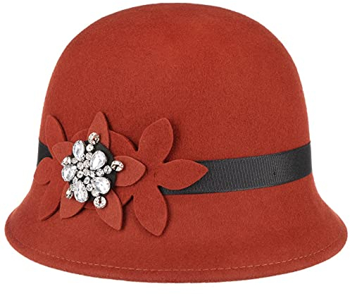 Lipodo Glockenhut mit Filzblumen und Strass Made in Italy Damen Wollfilzhut Herbst/Winter rost 54 cm
