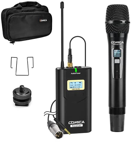 COMICA CVM-WM100 H UHF 48-Channel Professional Wireless Handheld Microphone System for Canon Nikon Sony Panasonic Fuji DSLR Camera, XLR Camcorder, Smartphone, Perfect for Video Recording/Interview