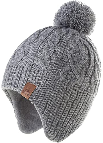 Monimo Jungen wintermütze Stricken Hut Verdicken Ohrenschützer Hut für Kinder,Grau,1-3 Jahre