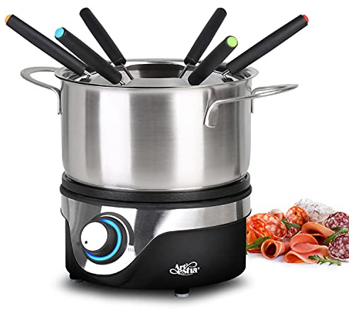Artestia Electric Fondue Pot Set for 6 – Temperature Control Chocolate Cheese Fondue Maker with Stainless Steel Pot & Forks, Perfect for Party & Family