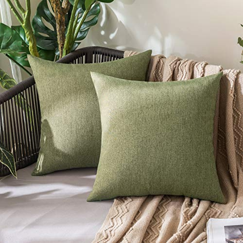 MIULEE 2 Pezzi all'Aperto Copricuscini Impermeabile Federe per Cuscino Decorativi Moderni in Poliestere Cuscini in Lino per Divano Sedie Picnic Camera da Letto 40x40 cm Verde Scuro