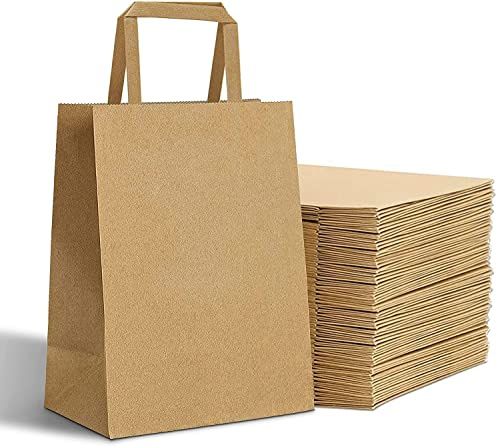 Fyve Soul Large Paper Bags with Flat Handles (Pack of 50)(H30 x W25 x D14cm) Brown Paper Bags Perfect For Food, Gifts, Takeaways Strong & Eco-Friendly