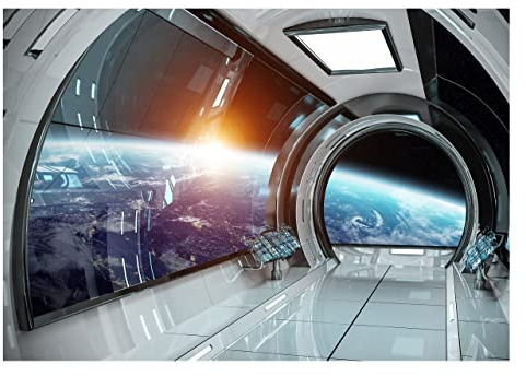 WallArena - Vlies Fototapete Kinderzimmer 368x254 cm Raumschiff Erde Weltraum 3D Galaxy Universum - Fototapeten Tapeten für Kinder Kindertapete - Vliestapete Wandtapete Tapete 3D Effekt