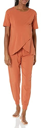 Amazon Essentials Pijama de Maternidad y Lactancia de Mezcla de Algodón Mujer, Terracota, XXS