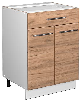 Vicco Küchenunterschrank Fame-Line, Goldkraft Eiche/Weiß, 60 cm mit Schublade, ohne Arbeitsplatte
