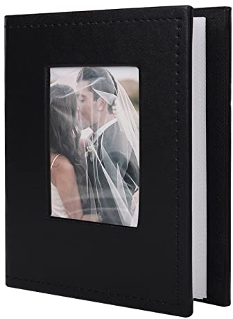 RECUTMS 100 Photo Album for 4x6 100 Small Photos Black Premium Leather Cover Inner White Page Vertical Photo Book for Family Wedding Graduation （Black）
