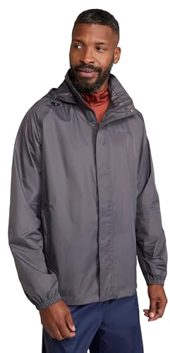 Mountain Warehouse Pakka Mens Waterproof Rain Jacket | Lightweight & Breathable IsoDry Coat with Fully Taped Seams, Easy to Pack Packaway Hood & Stuff Bag, For Wet Weather, Walking