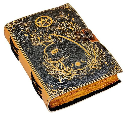 Grimoire-Tagebuch, Lederdruck, Caltic Cat Journal, blanko, Zauberbuch, Schattenbuch, Geschenk für ihn, Skizzenbuch, Tagebuch, Notizbuch