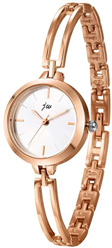 JewelryWe Uhren Damen Analog Quarz Armbanduhr Elegant Klein Einfach Metallarmband Beiläufige Uhr Spangenuhr für Frauen Mädchen Rosegold