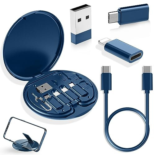 YANZIE USB Adapter, Micro USB Charging Cable with USB C Lighting Adapter, Lighting to USB C Adapter, Multi Charging Cable Storage Box Contains SIM Card Holder