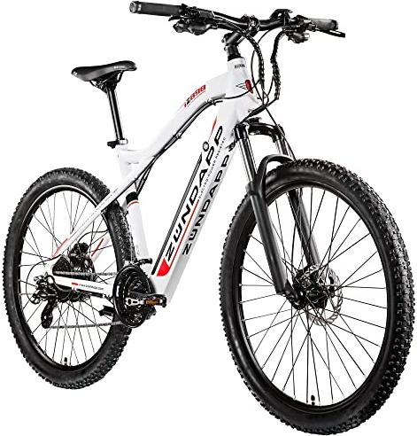 ZÜNDAPP Z898 E-Bike E Mountainbike 27,5 Zoll Pedelec 170-190 cm Hardtail MTB 10 Gang Elektro Fahräder Scheibenbremsen (weiß/rot, 48 cm)